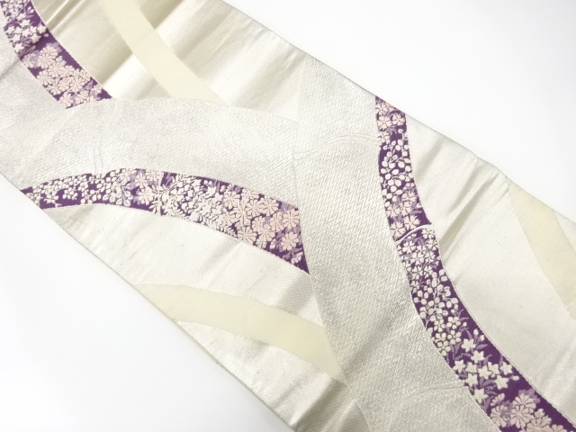 JAPANESE KIMONO / ANTIQUE FUKURO OBI / SILK / WOVEN BAMBOO & SMALL FLOWERS